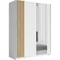 Vente-unique Kast met 2 schuifdeuren - Met spiegel - L150 cm - Wit en houtlook - CALELA