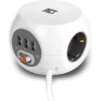 ACT AC2405 Vierkante Stekkerdoos (PDU)/Stekkerblok | 3 Sockets | Type F | 3 USB-A poorten | 1,5m | Wit