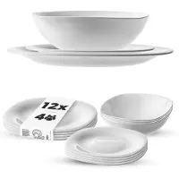 Kadax servies voor 4 personen, 12-delig, servies met soepbord, dessertbord en dinerbord, serviesgoed, servies, bordservies (wit)