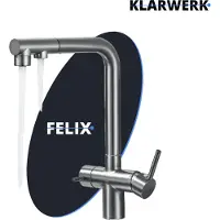 KLARWERK Felix | Premium titaniumgrijs uitschuifbare kraan | Roestvrijstalen osmosefilter voor de keuken | Mengkraan - 360 graden | Filter met 3 aansluitingen