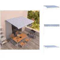 vidaXL Uitschuifbare Luifel - Uitschuifbare Luifels - Uittrekbare Luifel - Uittrekbare Luifels - Luifel handmatig uittrekbaar 400x350 cm blauw en wit