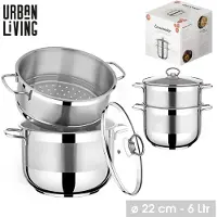 Urban Living - Couscous Pan RVS 6 Liter met Glazen Deksel - Alle Warmtebronnen