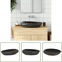 The Living Store Wastafel - Opzetwasbak - Opzetwasbak ovaal 59x40x14 cm keramiek grijs en zwart - Badkameraccessoires - Keramische Wastafel - Grijze Wastafel
