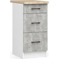 Akord Keukenkast modulaire OLIWIA S40 met Verkblad / Onderkast met 3 Lades / Furniture Factory / Wit – Beton Grijs / 40 x 85 x 46 cm