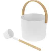 LuxeBath 2-delige sauna-accessoireset van aluminium & bamboe, wit, 6L opgietemmer met inklapbare handgreep & opscheplepel