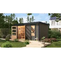 Karibu Tuinhuis, hybride model, metalen constructie, kleur: terragrond, afmetingen: 400,5 x 213,5 x 209 cm