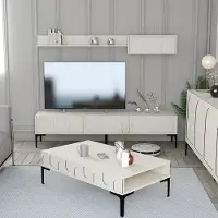 Skye Decor , Lyon 3 - Crème, Zwart, Woonkamer meubelset, Crème, 100% melaminecoating op spaanplaat, 180 x 35 x 42 cm
