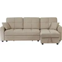 Vente-unique Uitklapbare hoekbank met omkeerbare hoek in beige chenille stof - LUMARIO