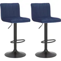 CLP Jamie Set van 2 Barkrukken - Met rugleuning - Verstelbaar - Fluweel - Velvet - blauw