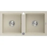 Mexen Mario granieten gootsteen 2-kamer 820 x 436 , beige, sifon chroom - 6504822000-69