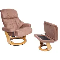 MCA Relaxfauteuil Calgary XXL, TV-fauteuil kruk, 180kg belastbaar stof/textiel ~ bruin, frame natuurbruin