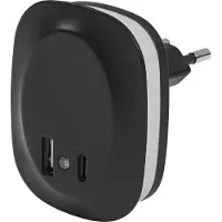 Osram LUNETTA EDGE plug-in nachtlamp, zwart, 0,35W, 10lm, warm wit licht, daglichtsensor, USB-A & USB-C poort, LED technologie, oplaadfunctionaliteit, lange levensduur, IP20, 3000K.