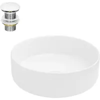 LuxeBath Wastafel rond 405x405x140 mm, wit, keramiek - incl. afvoergarnituur zonder overloop