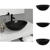 vidaXL Wastafel van glas, 50x37x14 cm, zwart - Wastafel voor de badkamer