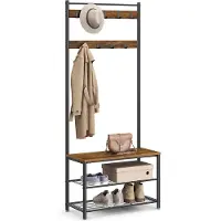 Vasagle Kapstok met 3 planken en zitje, Vintagebruin + zwart