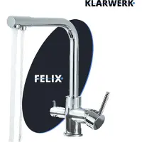 KLARWERK Felix | Drie-weg premium kraan voor drinkwater, chroom afwerking. Roestvrijstalen osmose filter voor de keuken. Mengkraan - 360 graden. Filter met 3 aansluitingen