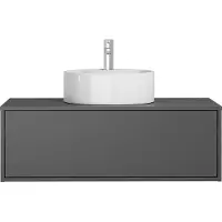 Vente-unique Antracietgrijs hangend badkamermeubel met enkele ronde wastafel - 94 cm - TEANA II