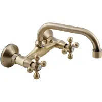 Kuchinox Stilo Serie - Retro Wandgemonteerde Wastafelkraan - Antiek Messing - Tweehandgreep - Roteerbare Tuit