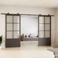 Inova complete glazen dubbele schuifdeur - 176x203 -veiligheidsglas-decor industrieel Loft- zwart