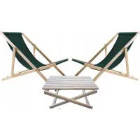 Woodok 2x Houten Ligstoelen met Bijzettafel - Groen