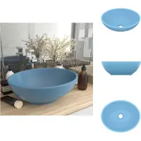 vidaXL Luxe Wasbak - Luxe Wasbakken - Keramische Wastafel - Keramische Wastafels - Wastafel ovaal 40x33 cm keramiek mat lichtblauw