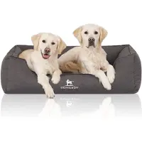 Knuffelwuff orthopedisch waterafstotend hondenbed Leon van velours met handgeweven karakter XL 105 x 75cm antraciet