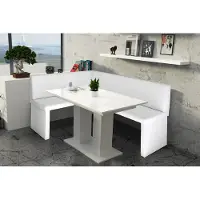 Fun-Möbel Eckbankset 196x142 cm ROBIN XL R, wit / Eettafel DANTE, wit, HGL