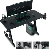 Sense7 Nomad Classic - Gaming Bureau - 100x50 cm - Bekerhouder & Headsethaak - Computerbureau - Bureau - Kabelmanagement - Zwart