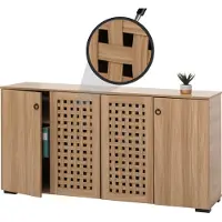 Mendler Dressoir -N87, ladekast dressoir, 3D vlechtwerk design 4 deuren 9 opbergvakken 83x159x37cm ~ bruin