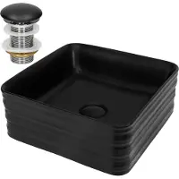 LuxeBath Wastafel incl. afvoerset zonder overloop 39x39x15 cm Zwart keramiek ML-Design