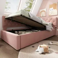 STILVORA gestoffeerd bed 90x190 met bedopslag, dagbed, slaapbank, kinderbed met opbergruimte, bedframe met houten lattenbodem, grijs, zonder matras
