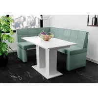 Fun-Möbel Eckbankset 196x142 cm BLAKE XL R, bekleding: stof Soro, kleur: turkies / Eettafel DANTE, kleur: wit, afwerking: hoogglans