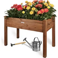 Needs&wants® need&wants verhoogd bed van hout voor tuin, balkon, terras, plantenbakset, rechthoekig, smal met vliesfolie, kruidenbed, plantenbakdecoratie, 100 x 50 x 75 cm, donkerbruin