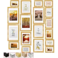 Markenlos Set van 18 fotolijsten - 6 stuks van 10,5x15 cm / 4 stuks van 13x18 cm / 4 stuks van 18x24 cm / 4 stuks van 20x30 cm – Kunststof glas, houten frame, metalen ophangsysteem