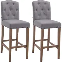 CLP Set van 2 barkrukken Louise, met beklede zitting en houten frame | Kleur: lichtgrijs, frame: antiek licht