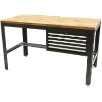 HBM werkbank 155 cm met 5 laden, houten werkblad, zwart