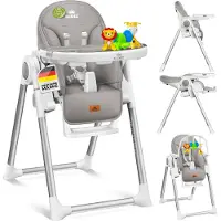 Kidiz 3in1 kinderstoel incl. speelbar, Eetstoel, Babystoel, combinatie kinderstoel, 7 in hoogte verstelbare rugleuning, meegroei van 0 maanden tot 6 jaar - Lichtgrijs