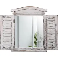 Mendler Wandspiegel met spiegelruit en raamkozijn, 53x42x5 cm, kleur: wit, shabby-stijl