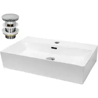 LuxeBath Wastafel, hoekvorm 515x360x130 mm, wit, keramisch - incl. afvoer met overloop