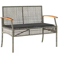vidaXL Tuinbank met kussen poly rattan en acaciahout grijs