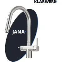 KLARWERK Jana | Uittrekbare mengkraan met 3-voudige functie, roestvrij staal, mat zilver | Filterkraan voor drinkwater, keuken | Osmose-mengkraan met boogvormige uitloop en 3 aansluitingen