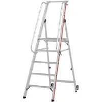 Hymer platformladder met kieprollen en lange handrail, 7 treden