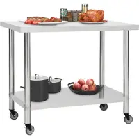 vidaXL Keukenwerktafel met wielen 100x45x85 cm roestvrij staal