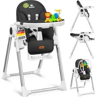 Kidiz 3in1 kinderstoel incl. speelbar, Eetstoel, Babystoel, combinatie kinderstoel, 7 in hoogte verstelbare rugleuning, meegroei van 0 maanden tot 6 jaar - Zwart