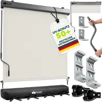 Tillvex Verticale zonwering 140 x 250 cm voor buiten en binnen met Afdekking | Buitenrolgordijn waterdicht met handslinger voor balkon, terras en tuin | Balkonrolgordijn Zonwering van aluminium