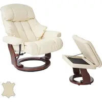 Robas Lund MCA Relax fauteuil Calgary XXL, TV fauteuil kruk, echt leer 180kg belastbaar ~ crème, walnoot look