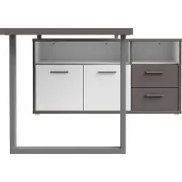 Furniture24 Bureau met ladekast, model Keflavik Kflb141-J53, bureau met blad, hoekbureau, wit/grijs
