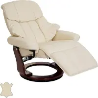 Robas Lund MCA Calgary 2 fauteuil, TV fauteuil, echt leer, 150kg belastbaar ~ crème, walnoot look