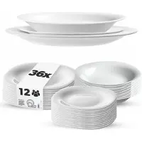 Kadax servies voor 12 personen, 36-delig, servies met soepbord, dessertbord en dinerbord, eetgerei, servies, bordservies (wit XL)