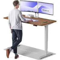 Desktronic HomePro Zit-sta Bureau Elektrisch In Hoogte Verstelbaar, 160x80cm Grijs/Notenhout, Stille Dubbele Motor, Hoogte 62-126cm